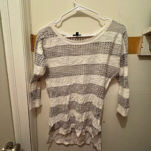 Express Gray and White Knit Sweater